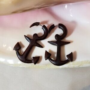 20G Pair of anchors carved Narra wood faux gauges plugs NWT
